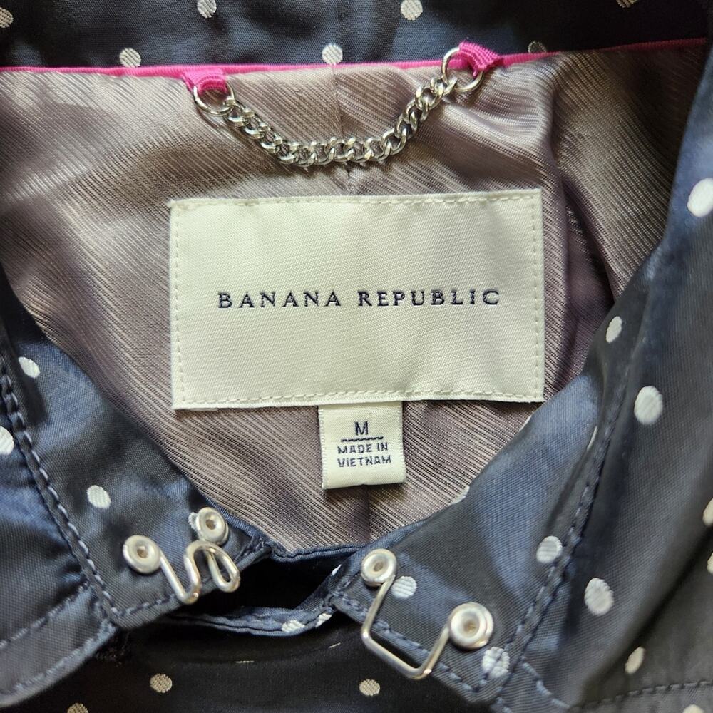 Banana Republic trench coat dark blue white polka dots size M - Picture 6 of 8
